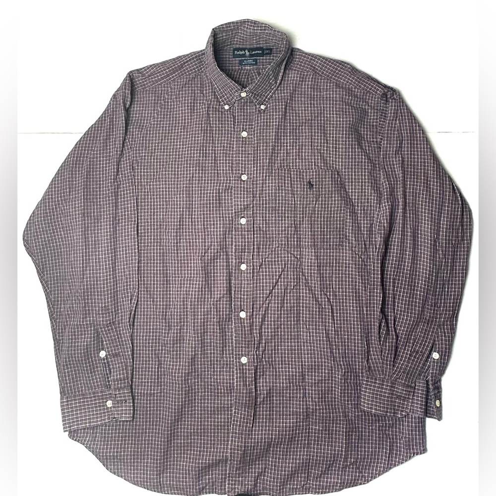 Ralph Lauren Men’s XL Button Down Shirt Blair Plaid Red‎ Cotton Vintage Pony